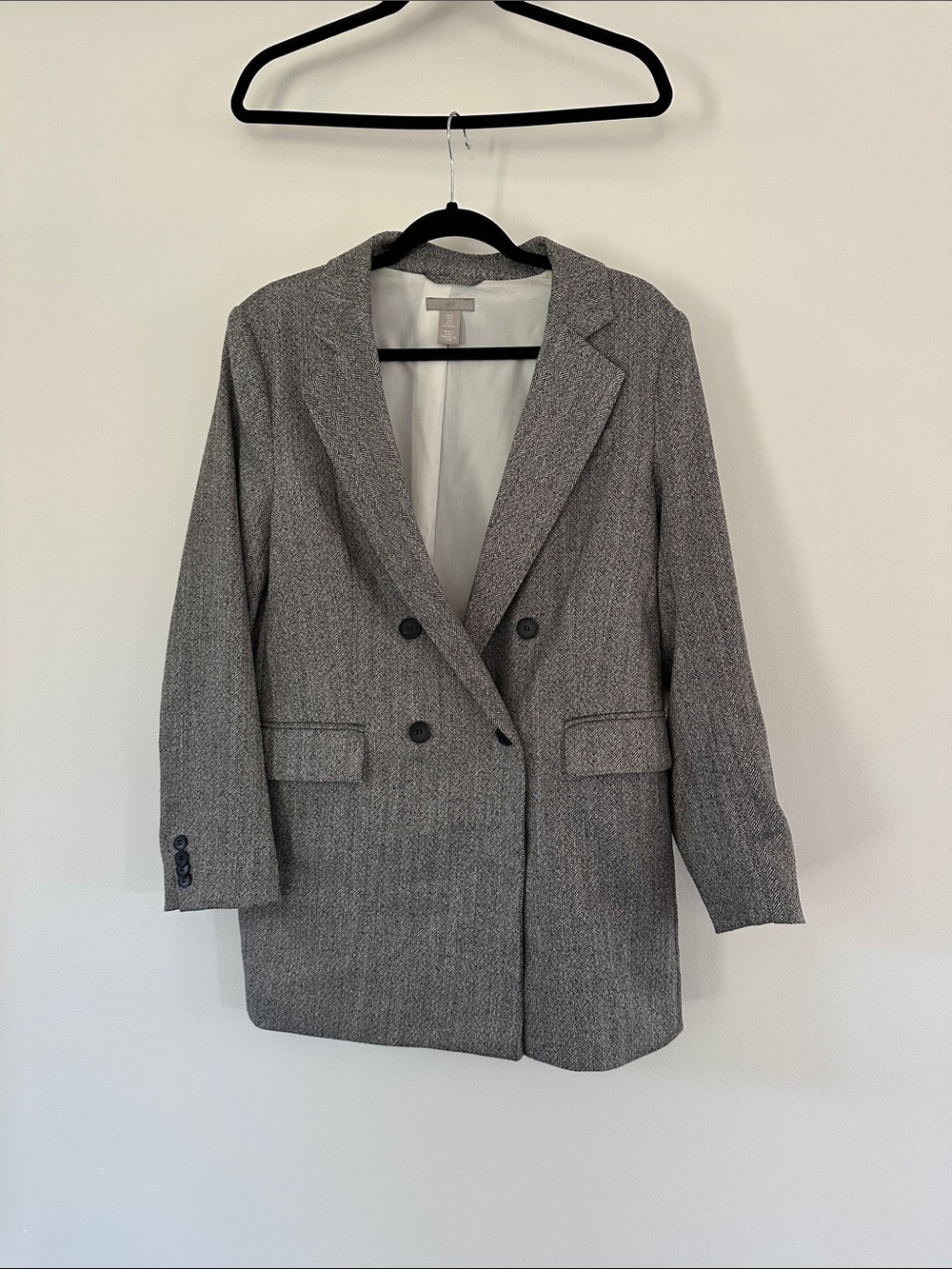 H&M Grey Double-Breasted Blazer Jacket